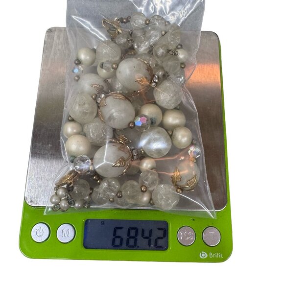 Vintage Deauville Double Strand Necklace Faceted Clear Crackle Glass Faux Pearls - Picture 7 of 9